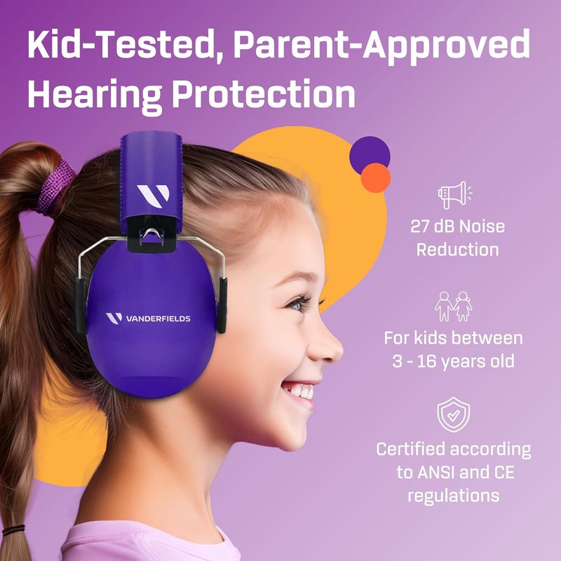 Vanderfields Hearing Protection Ear Muffs - Over 33 dB (2K Hz) Broad Noise Cancelling Sound Reduction Earmuffs for Kids 3-12 - Image 2